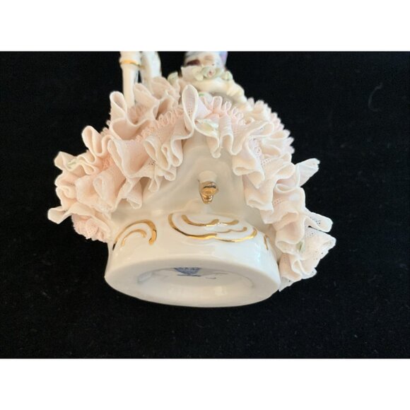 Unterweissbach Dresden Porcelain Lace Figurine Lady With Harp Germany Vintage - Picture 9 of 13
